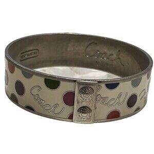 Coach Bangle Bracelet Stackable Enamel POLKA DOT Signature Logo Silver Plate Y2K